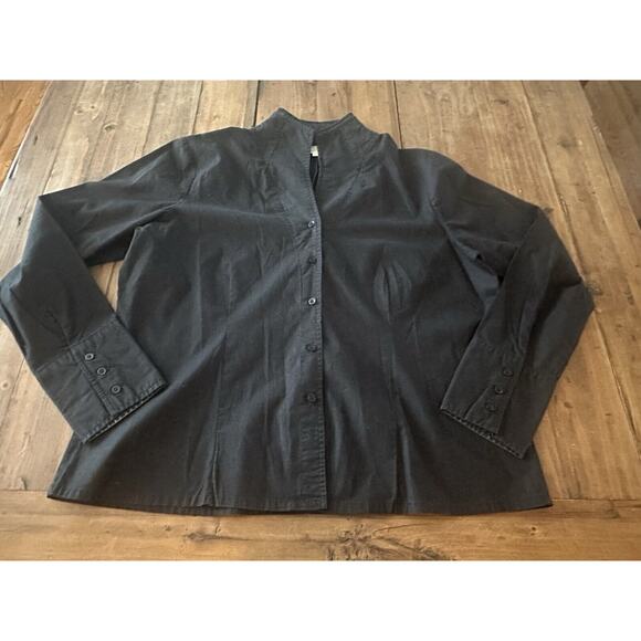 Soft Surroundings Black Button Shirt Size Large Stretch Double Collar - Picture 1 of 13